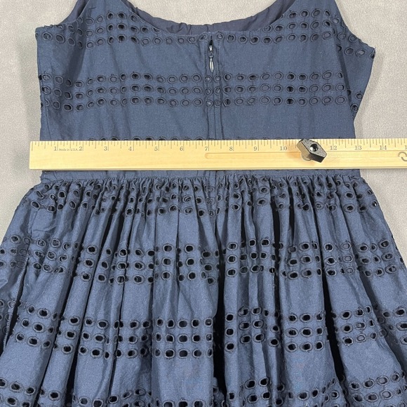 J.Crew Eyelet Fit & Flare Dress Navy Cotton Size 2 Spaghetti‎ Strap Lined - Picture 9 of 10